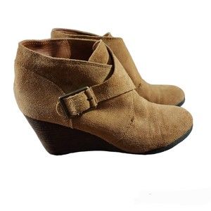 Lucky Brand Women's Brown Suede Side Zip Round Toe Ankle Heeled Booties Size 9.5